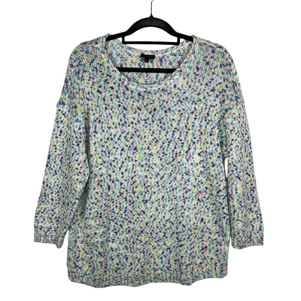 Talbots Sweater Top‎ Womens Large White Purple Chunky Knit Pastel Casual Rainbow